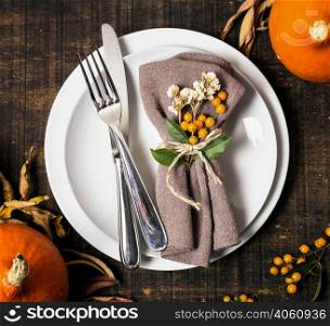 top view thanksgiving dinner table arrangement with cutlery