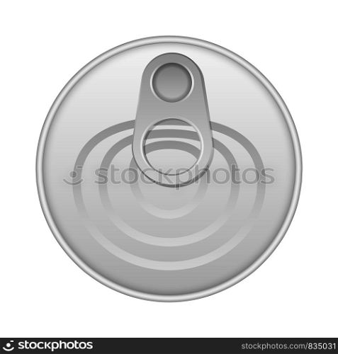 Top view tin can mockup. Realistic illustration of top view tin can vector mockup for web design isolated on white background. Top view tin can mockup, realistic style