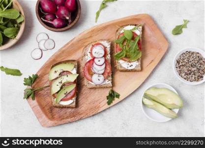 top view toast with variety vegetables