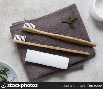 top view toothbrushes towels. Beautiful photo. top view toothbrushes towels