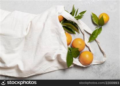 top view tote bag with oranges
