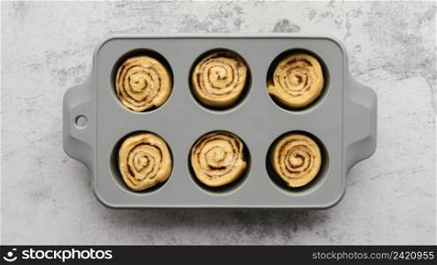 top view tray with delicious rolls