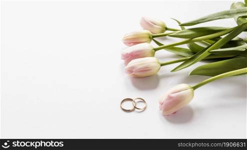 top view tulips engagement rings. High resolution photo. top view tulips engagement rings. High quality photo