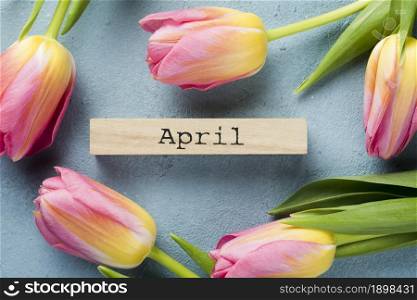 top view tulips frame with april tag. Resolution and high quality beautiful photo. top view tulips frame with april tag. High quality beautiful photo concept