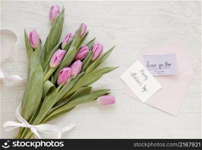 top view tulips greeting card