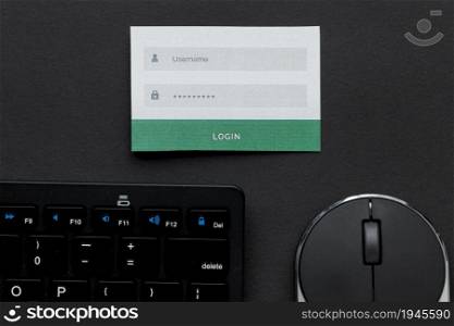 top view username password information with mouse keyboard. High resolution photo. top view username password information with mouse keyboard. High quality photo