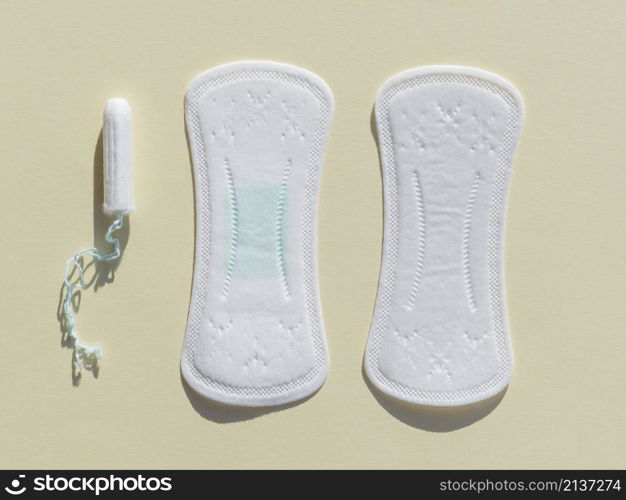 top view various sanitary napkins tampon