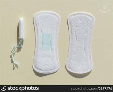 top view various sanitary napkins tampon