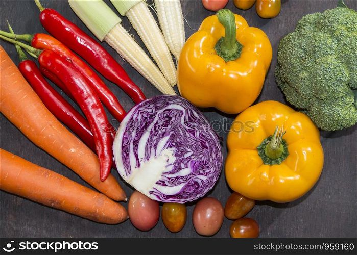 Top view Various vegetables,Food background,healthy concept