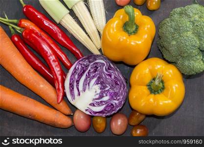 Top view Various vegetables,Food background,healthy concept