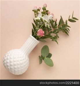 top view vase with roses