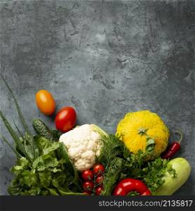 top view vegetables stucco background