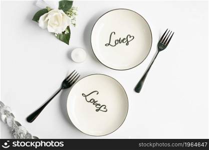 top view wedding plates with white background. High resolution photo. top view wedding plates with white background. High quality photo