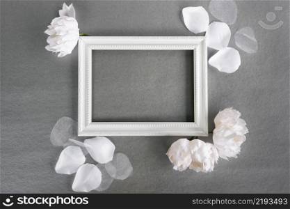 top view white frame with grey background