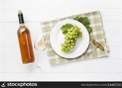 top view white wine wooden table