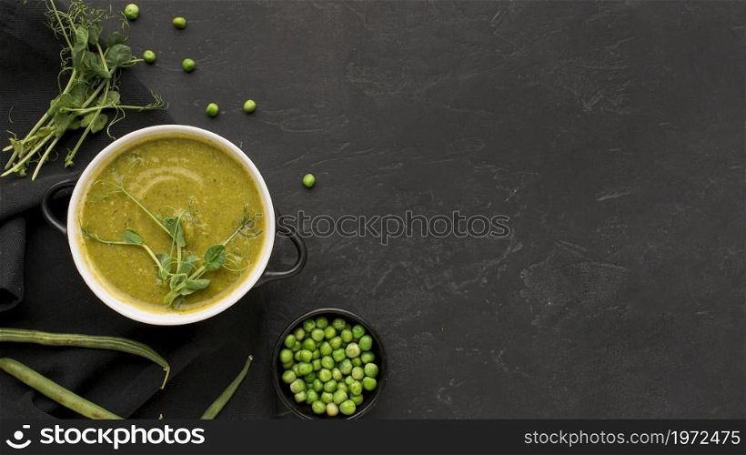 top view winter peas soup with copy space. High resolution photo. top view winter peas soup with copy space. High quality photo