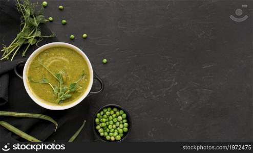 top view winter peas soup with copy space. High resolution photo. top view winter peas soup with copy space. High quality photo