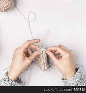 top view woman crocheting 1. Resolution and high quality beautiful photo. top view woman crocheting 1. High quality and resolution beautiful photo concept