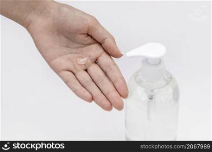 top view woman using liquid soap