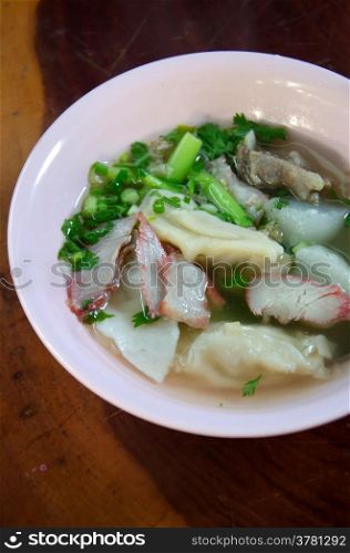 top view Wonton noodles. pork soup asian food