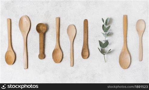 top view wooden spoons collection. Resolution and high quality beautiful photo. top view wooden spoons collection. High quality and resolution beautiful photo concept