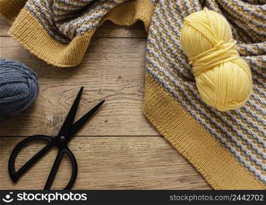 top view wool knitting needles