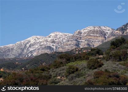 Topa Topa mountains with snow near Ojai, California.