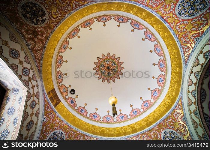 Topkapi Palace chamber ornate ceiling in Istanbul, Turkey