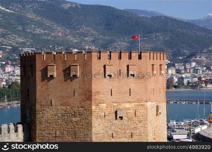 Topof red tower and sea in Alanya, Turkey