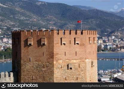 Topof red tower and sea in Alanya, Turkey