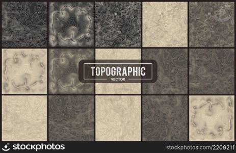 Topographic map contour background. Topo map with elevation. Contour map vector. Geographic World Topography map grid abstract vector.. Set of Topographic map contour backgrounds. Topo map with elevation. Contour map vector. Geographic World Topography map grid abstract vector illustration.