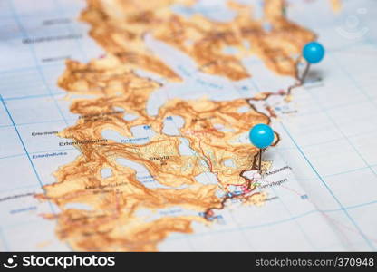 topographic map labels - lofoten islands in norway 