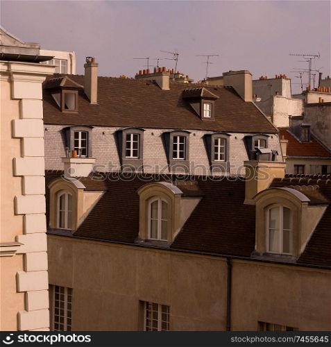 Tops of buildings in Paris France