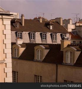 Tops of buildings in Paris France