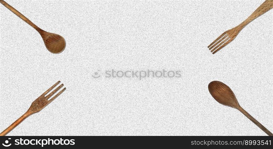 Topview of Set Cooking Wooden Utensils on Gray Background
