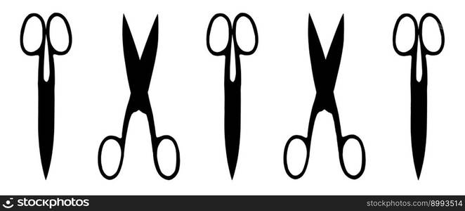 Topview of Set Scissors Silhouette on White Background. Scissors Silhouette