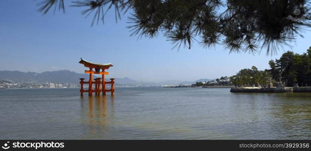 Torii Gate at Itsukushima Shinto Shrine on Miyajima Island in Japan