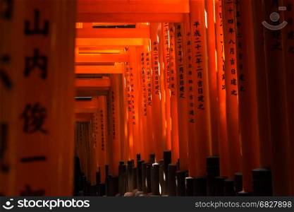 Torii gates at Fushimi Inari Shrine in Kyoto, Japan.Fushimi Inari Shrine is one of 17 UNESCO World Heritage sites in Kyoto.