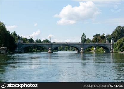 Torino Po river bridge in summer tourism