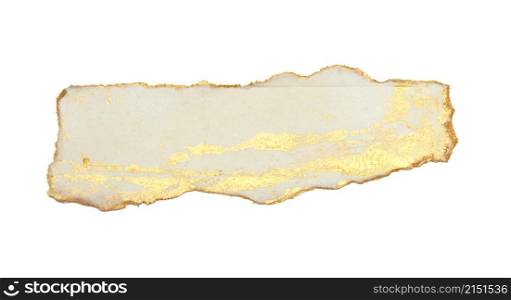 Torn piece of edge white and Gold (bronze) color paper on white background.