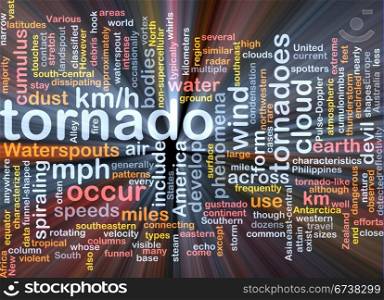 Tornado storm background concept glowing. Background concept wordcloud illustration of tornado storm weather glowing light