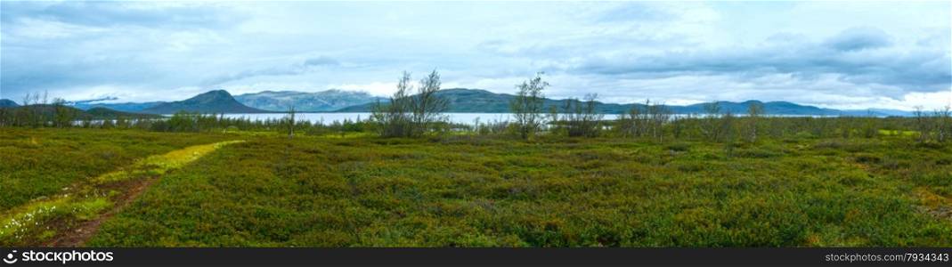 Tornetrask lake summer cloudy view ( Lapland, Norrbotten County in Sweden)