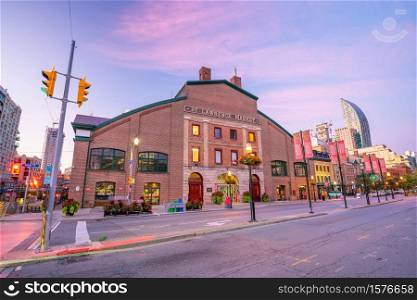 Toronto, Canada- September 15, 2019: St Lawrence Market in downtown area Toronto., Canada at sunset