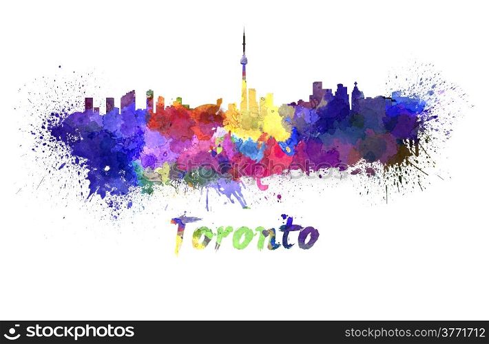 Toronto skyline in watercolor splatters with clipping path. Toronto skyline in watercolor