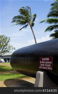 Torpedo sculpture in a park, Pearl Harbor, Honolulu, Oahu, Hawaii Islands, USA