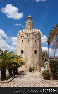 Torre del Oro (Gold Tower), medieval landmark from early 13th century in Seville, Spain, Andalusia region.