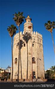 Torre del Oro (Gold Tower), medieval landmark from early 13th century in Seville, Spain, Andalusia region.