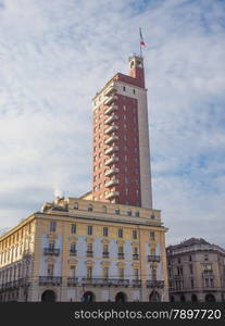 Torre Littoria Turin. Torre Littoria skyscraper in Piazza Castello Turin Italy