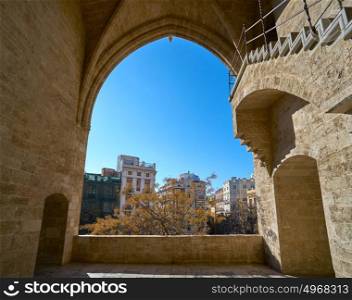Torres de Serrano towers arch in Valencia old city door at spain