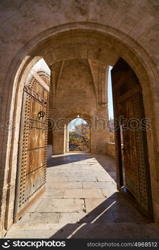 Torres de Serrano towers arch in Valencia old city door at spain